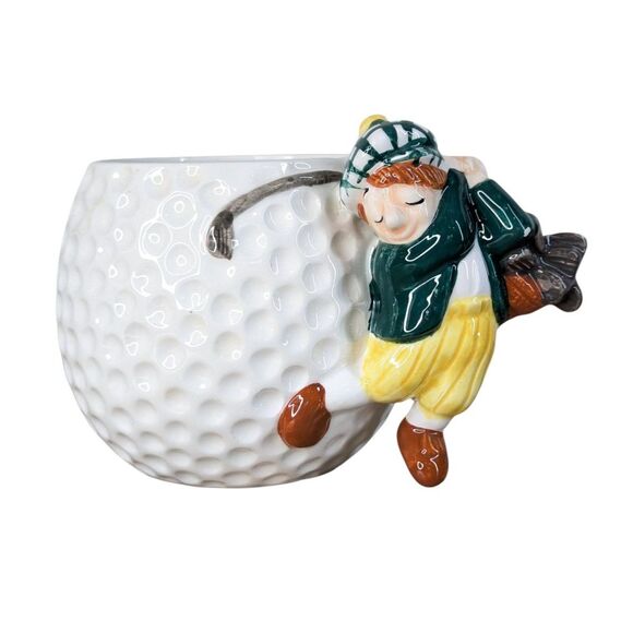 Vintage 1992 OCI Ceramic Golf Ball Golfer Mug Pen Holder Desk Organizer Omnibus - Picture 1 of 10